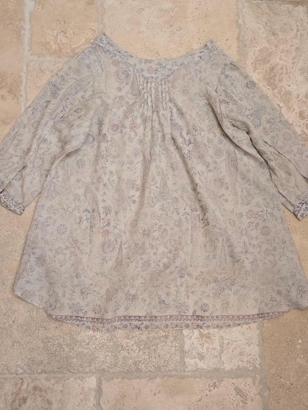 Magnolia Pearl Blockprint Bondi Blouse OOAK OS Rare Piece Of Art - Picture 6 of 15
